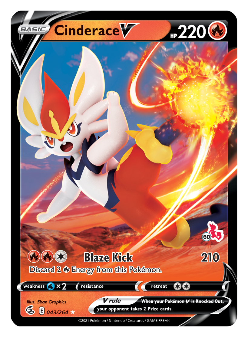 Cinderace V (043/264) (Cinderace Stamp #60) [Battle Academy 2022] | Good Games North