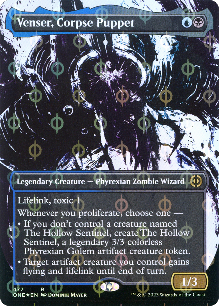 Venser, Corpse Puppet (Borderless Ichor Step-and-Compleat Foil) [Phyrexia: All Will Be One] | Good Games North