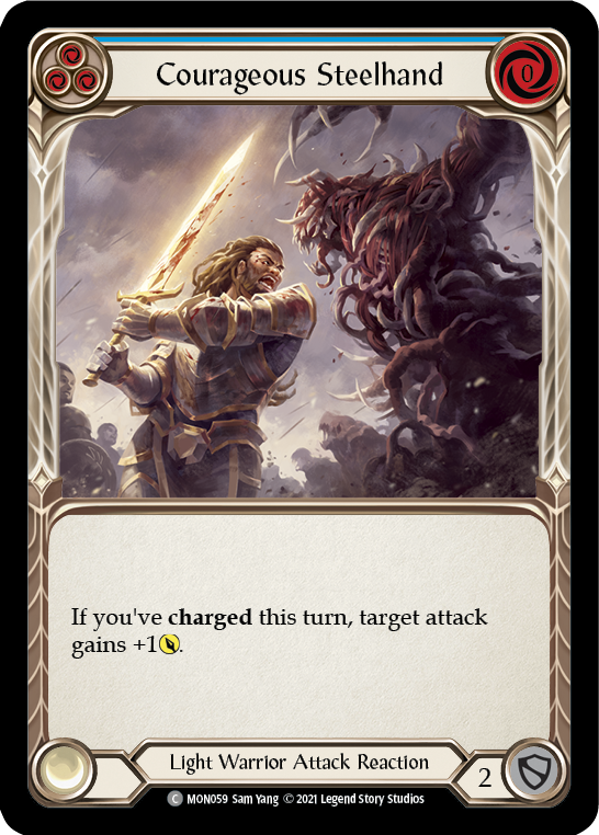 Courageous Steelhand (Blue) [MON059-RF] 1st Edition Rainbow Foil | Good Games North