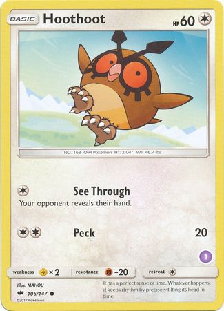 Hoothoot (106/147) (Deck Exclusive #1) [Sun & Moon: Trainer Kit - Alolan Sandslash] | Good Games North