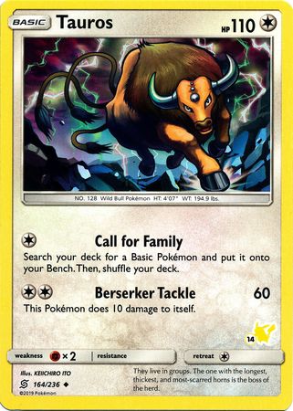 Tauros (164/236) (Pikachu Stamp #14) [Battle Academy 2020] | Good Games North