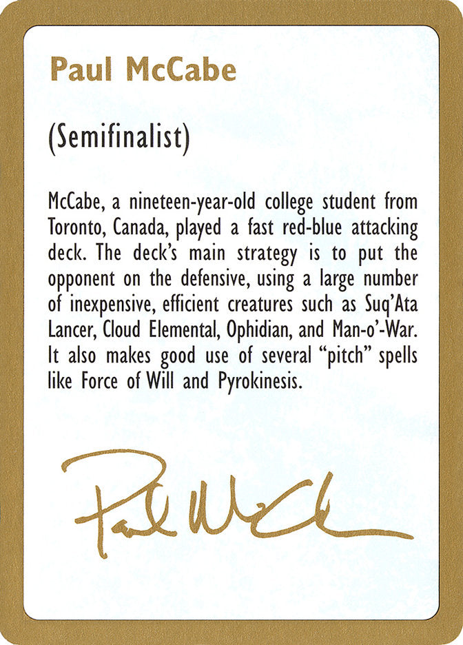 Paul McCabe Bio [World Championship Decks 1997] | Good Games North