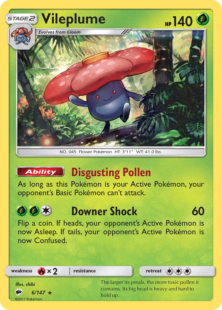 Vileplume (6/147) (Prerelease Kit Exclusive) (Theme Deck Exclusive) [Sun & Moon: Burning Shadows] | Good Games North