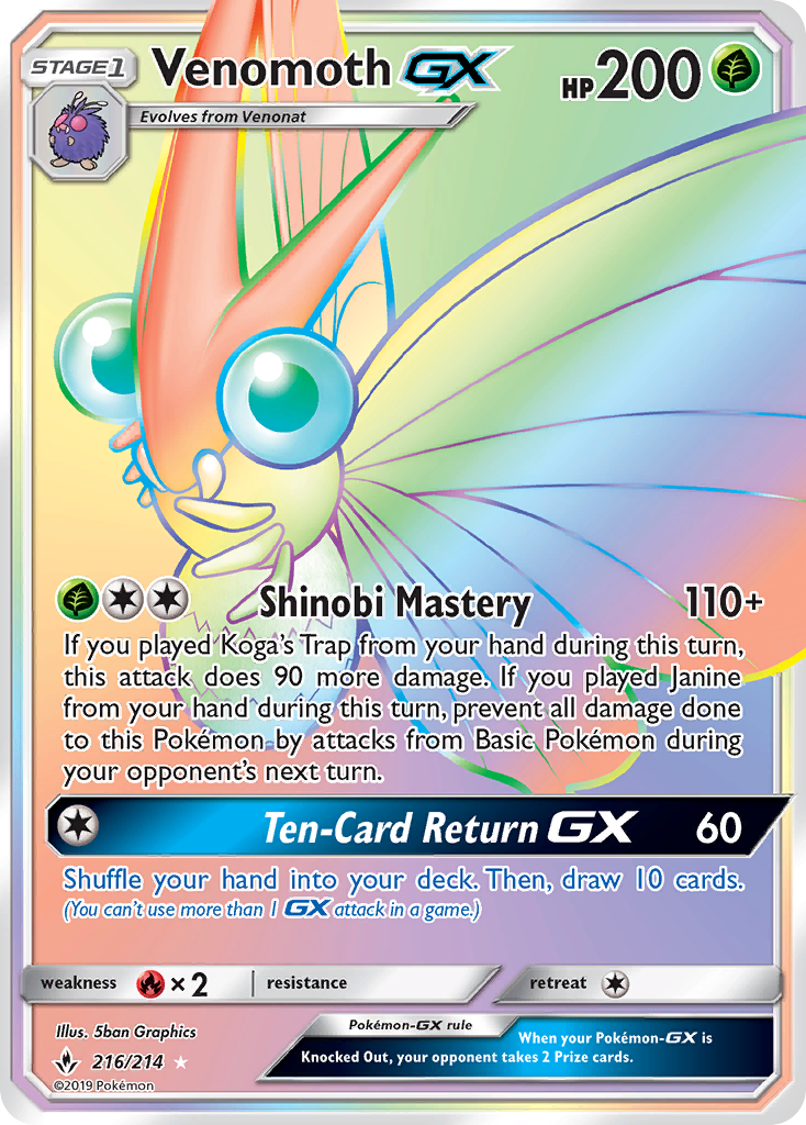 Venomoth GX (216/214) [Sun & Moon: Unbroken Bonds] | Good Games North