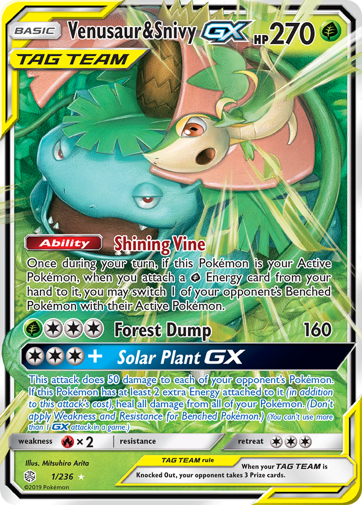 Venusaur & Snivy GX (1/236) [Sun & Moon: Cosmic Eclipse] | Good Games North