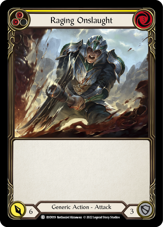 Raging Onslaught (Yellow) [RVD019] (Classic Battles: Rhinar vs Dorinthea) | Good Games North