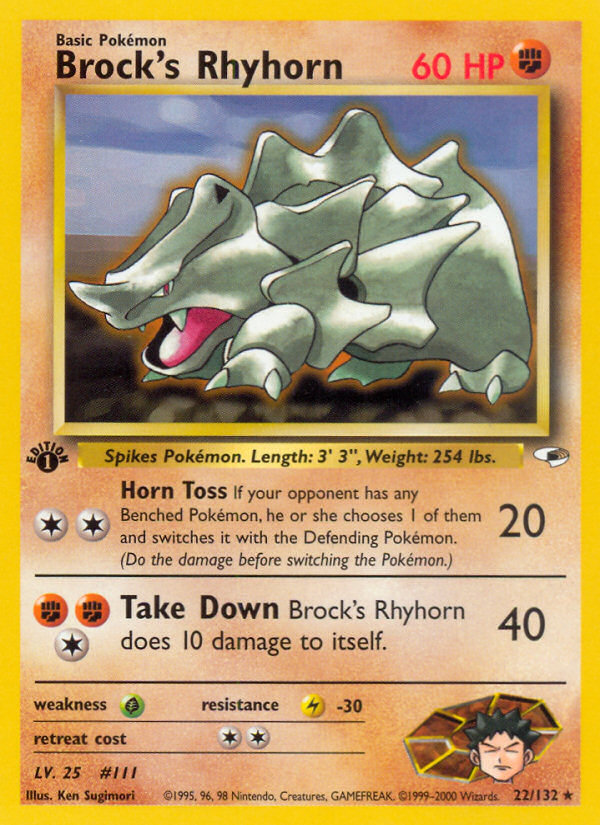 Brock's Rhyhorn (22/132) [Gym Heroes 1st Edition] | Good Games North