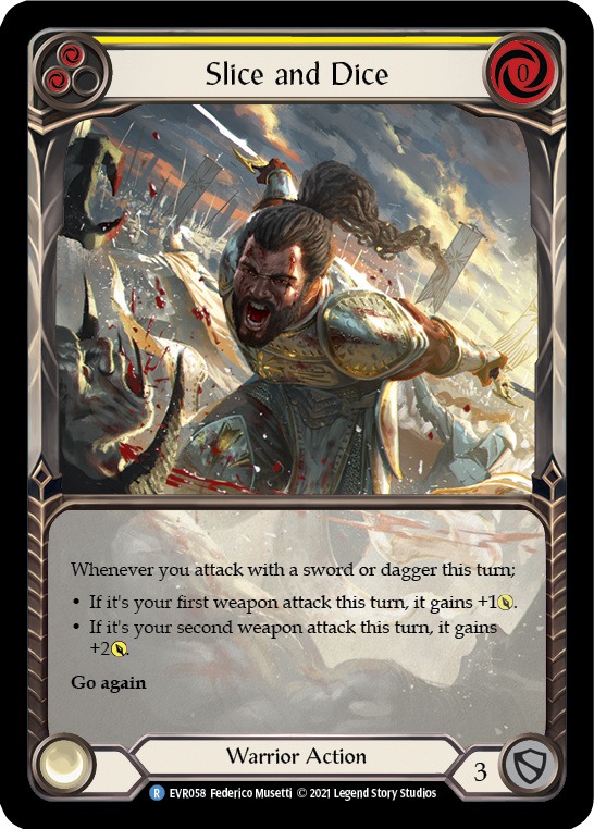 Slice and Dice (Yellow) [EVR058] (Everfest)  1st Edition Extended Art Rainbow Foil | Good Games North