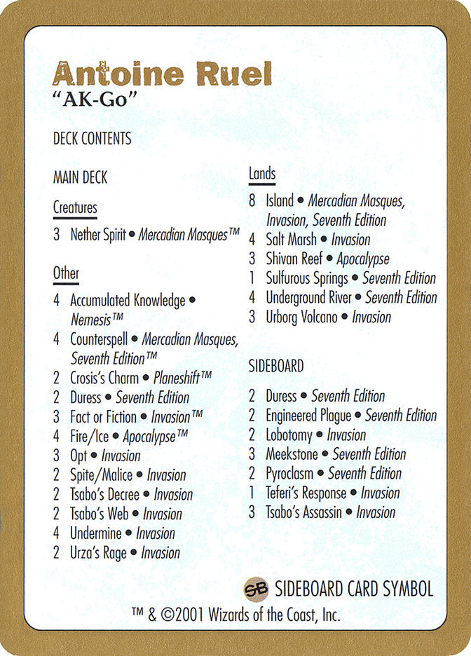 Antoine Ruel Decklist [World Championship Decks 2001] | Good Games North