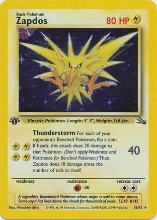 Zapdos (15/62) (Cosmos Holo) [Fossil 1st Edition] | Good Games North