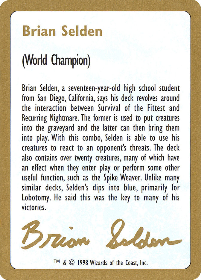 Brian Selden Bio [World Championship Decks 1998] | Good Games North