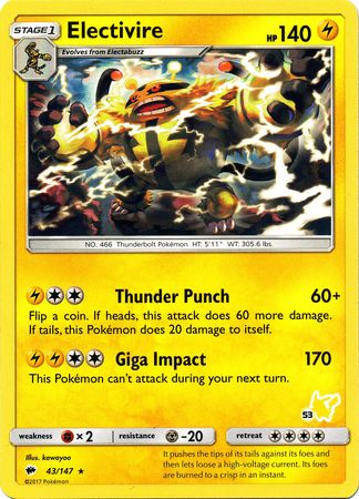 Electivire (43/147) (Pikachu Stamp #53) [Battle Academy 2020] | Good Games North