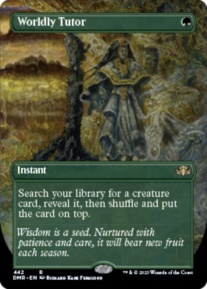 Worldly Tutor (Borderless Alternate Art) [Dominaria Remastered] | Good Games North