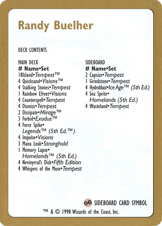 Randy Buehler Decklist [World Championship Decks 1998] | Good Games North