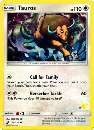 Tauros (164/236) (Pikachu Stamp #37) [Battle Academy 2020] | Good Games North