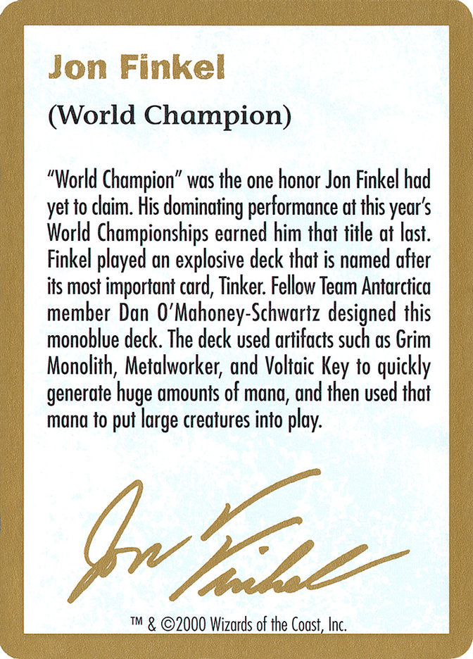 Jon Finkel Bio [World Championship Decks 2000] | Good Games North