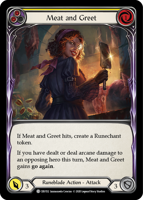 Meat and Greet (Yellow) [CRU152] 1st Edition Rainbow Foil | Good Games North